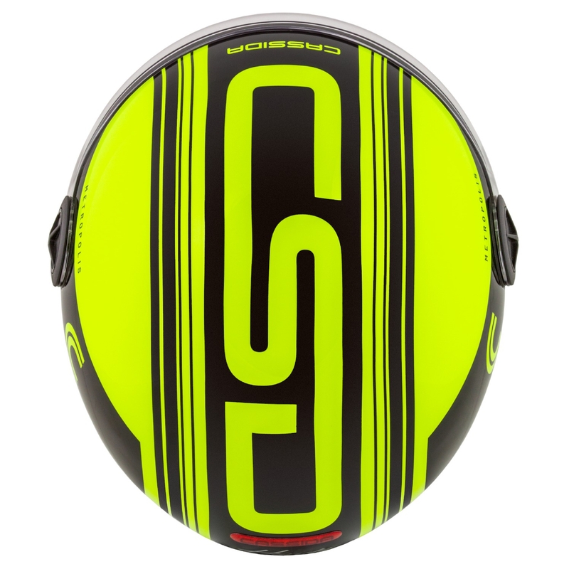 Cassida Handy Metropolis Safety fluogul-sort-reflekterende grå åben motorcykelhjelm