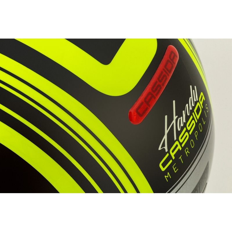 Cassida Handy Metropolis Safety fluogul-sort-reflekterende grå åben motorcykelhjelm
