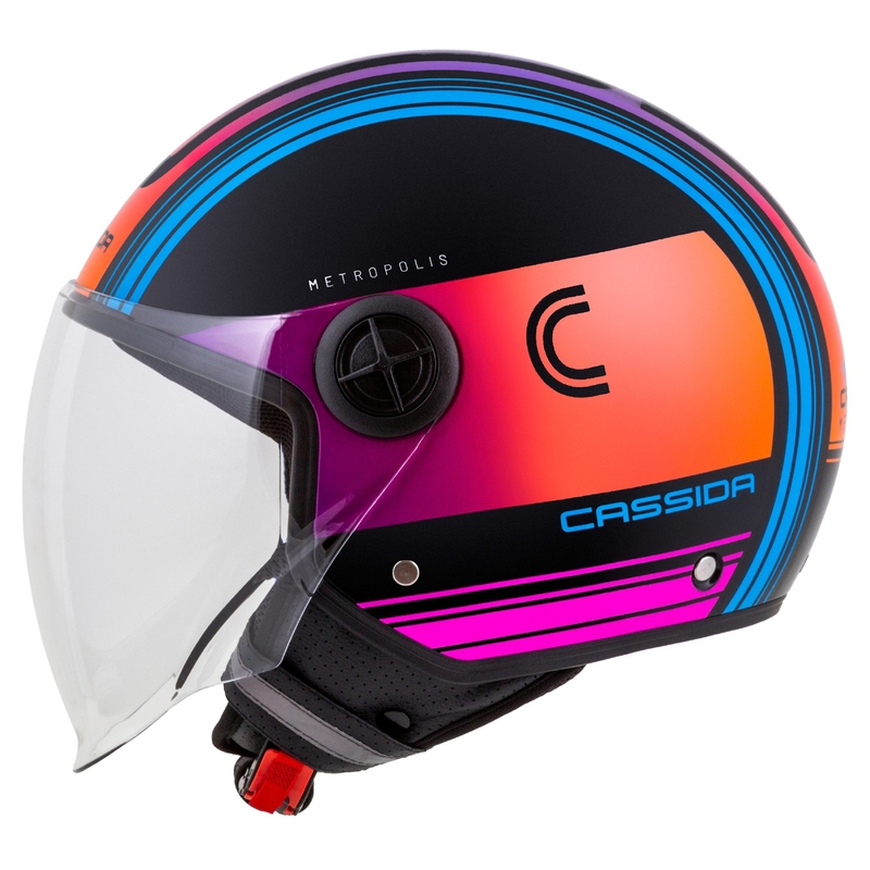 Cassida Handy Metropolis sort-turkis gradient åben motorcykelhjelm