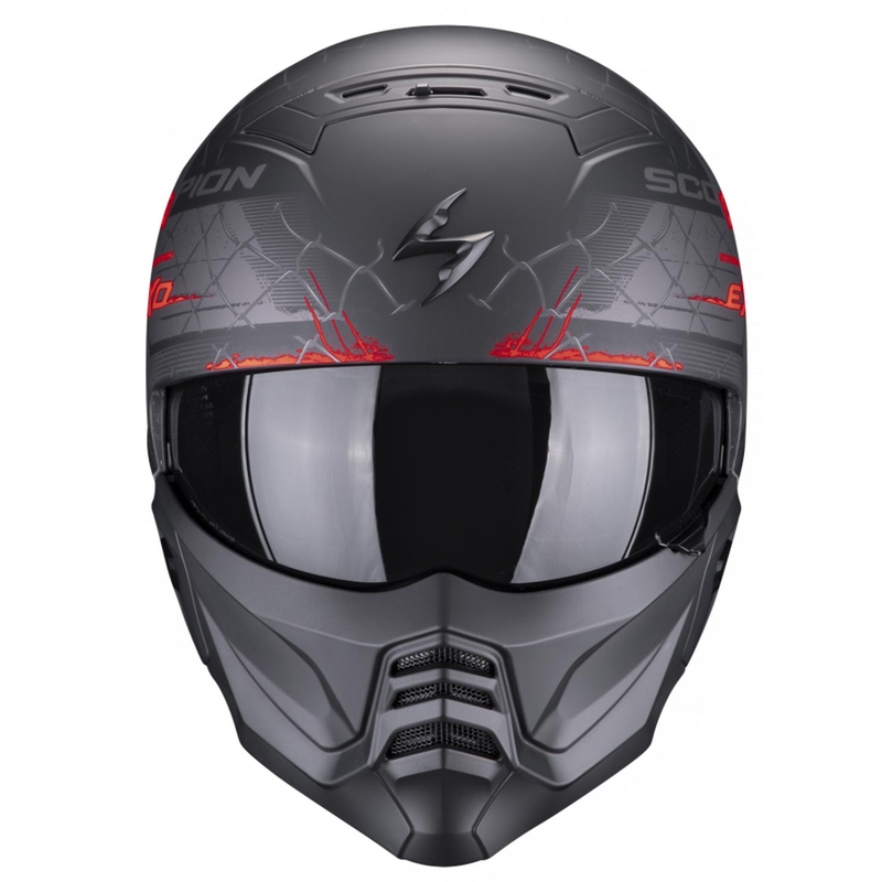 Åben hjelm med maske Scorpion EXO-COMBAT II Xenon sort-rød mat