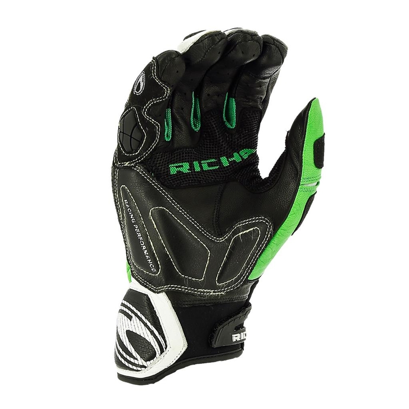 Rukavice na motorku RICHA Stealth černo-bílo-zelené výprodej