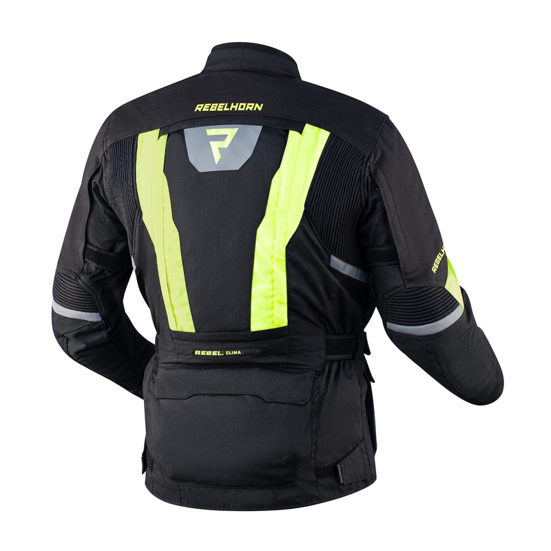 Motorcykeljakke Rebelhorn Hardy II sort-fluogul udsalg