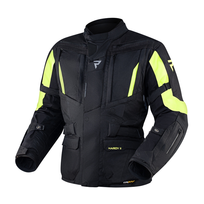 Motorcykeljakke Rebelhorn Hardy II sort-fluogul udsalg