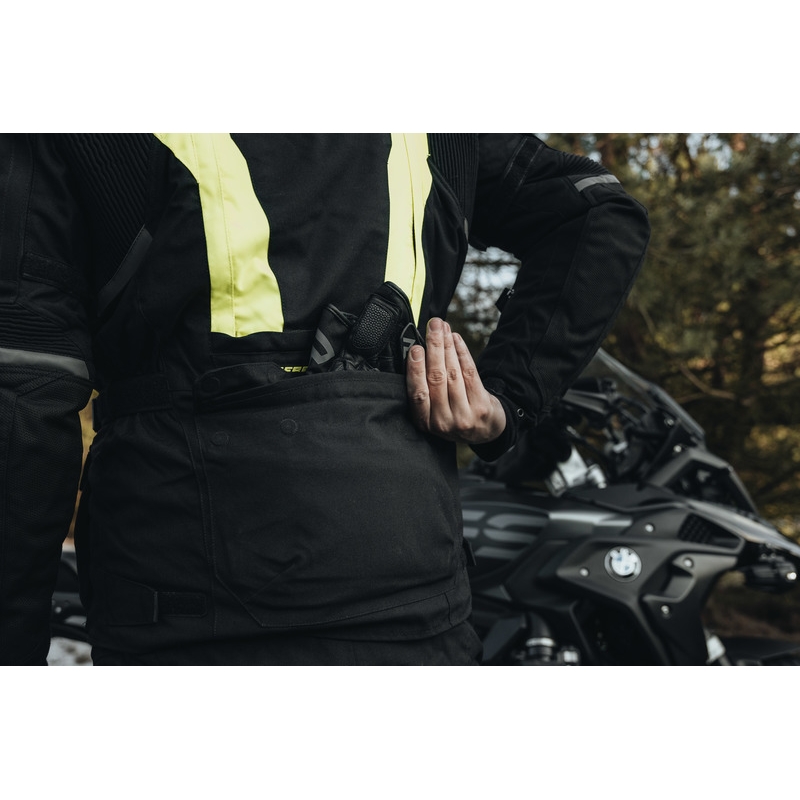 Motorcykeljakke Rebelhorn Hardy II sort-fluogul udsalg