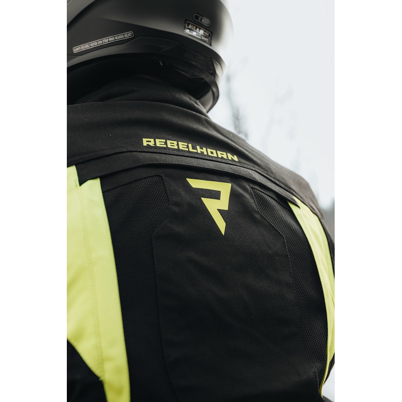 Motorcykeljakke Rebelhorn Hardy II sort-fluogul udsalg