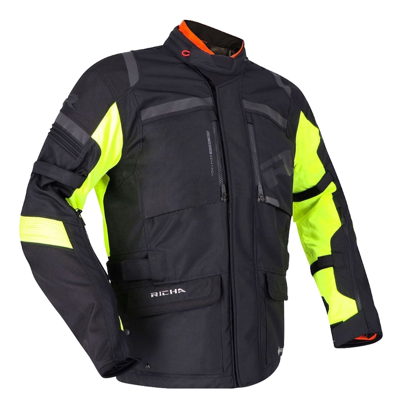Motorcykeljakke RICHA Brutus GTX sort-fluogul udsalg