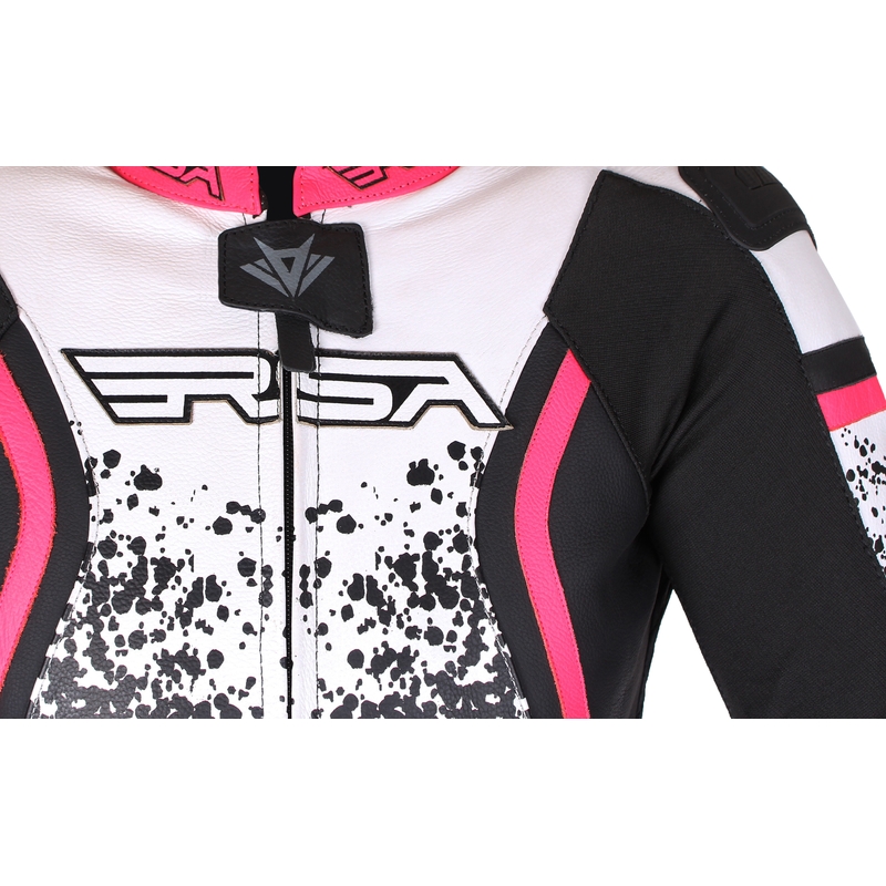Dame motorcykeldragt RSA GT2 sort-hvid-fluoro pink udsalg