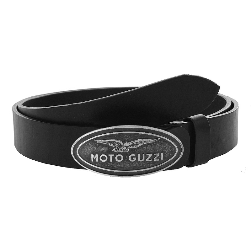 Moto-bælte i læder med Moto Guzzi-spænde