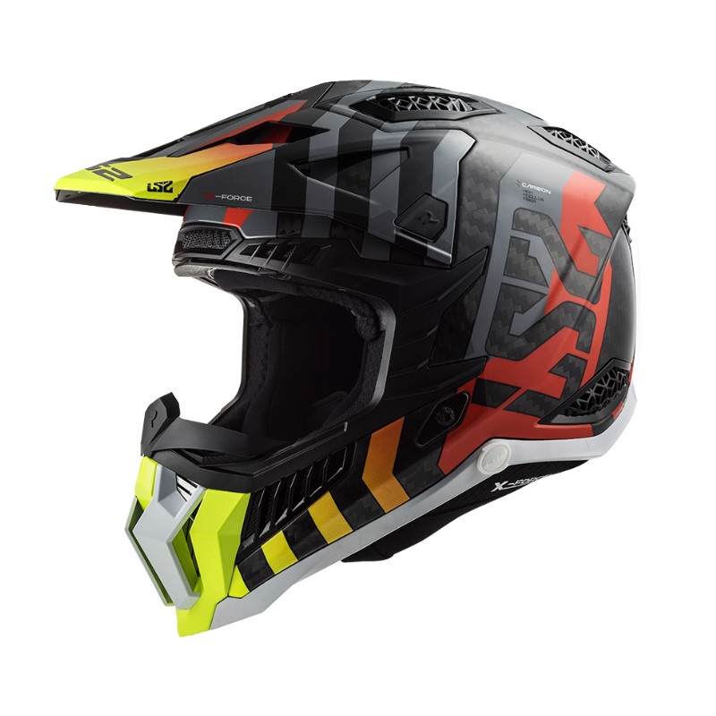 Motocrosshjelm LS2 MX703 C X-Force Barrier H-V sort-grå-rød-gul
