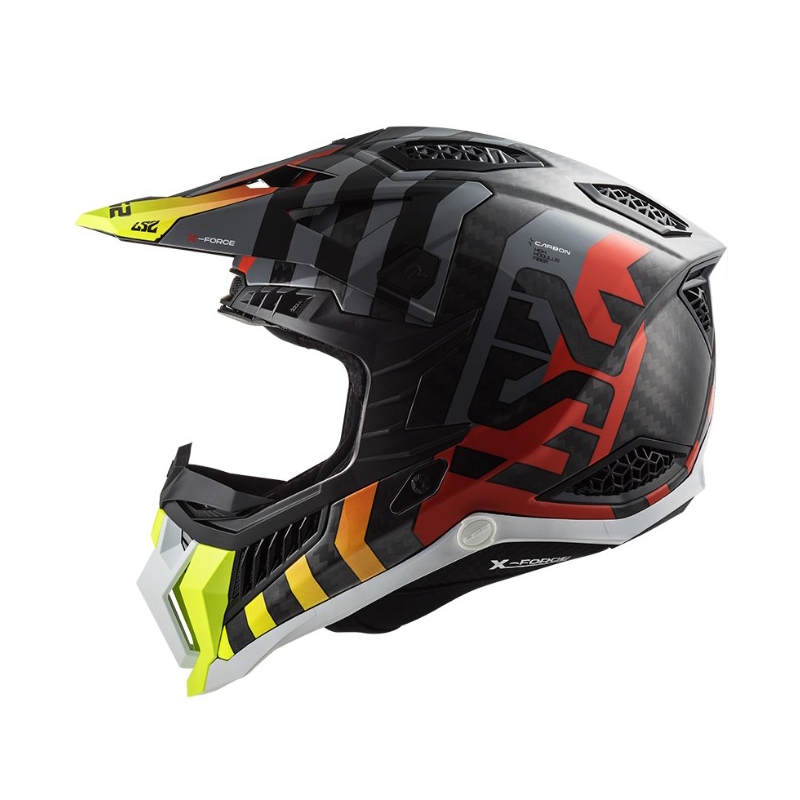 Motocrosshjelm LS2 MX703 C X-Force Barrier H-V sort-grå-rød-gul