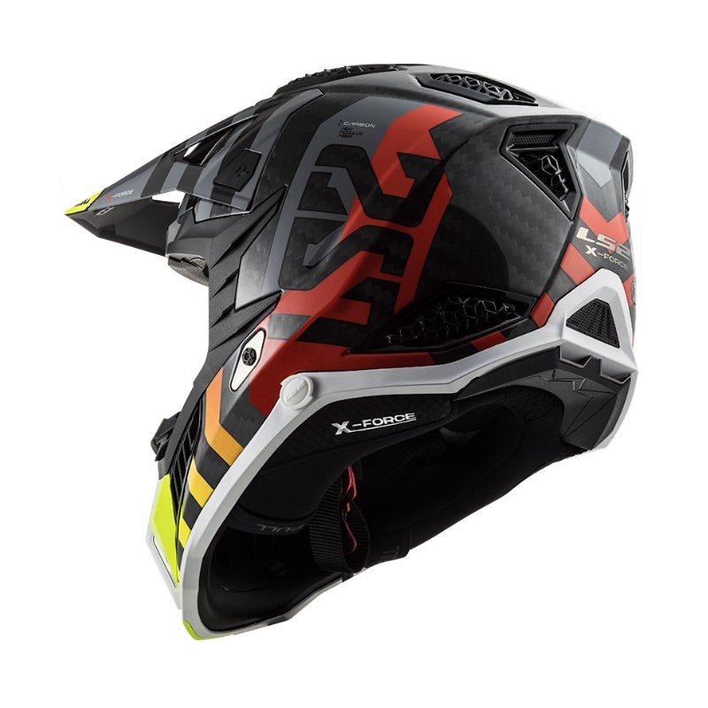 Motocrosshjelm LS2 MX703 C X-Force Barrier H-V sort-grå-rød-gul