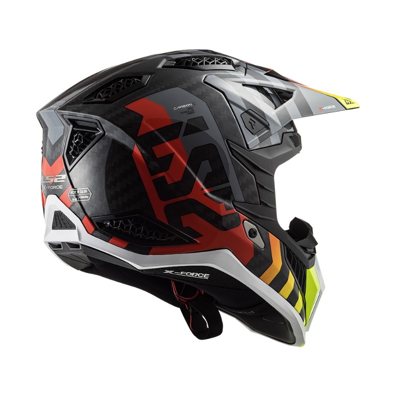 Motocrosshjelm LS2 MX703 C X-Force Barrier H-V sort-grå-rød-gul