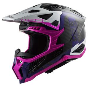 Motocrosshjelm LS2 MX703 C X-Force Victory sort-hvid-lilla-pink