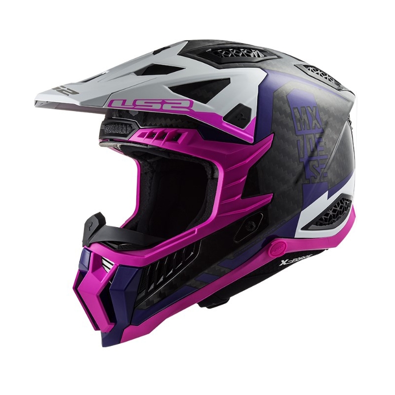 Motocrosshjelm LS2 MX703 C X-Force Victory sort-hvid-lilla-pink