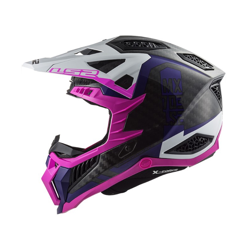 Motocrosshjelm LS2 MX703 C X-Force Victory sort-hvid-lilla-pink