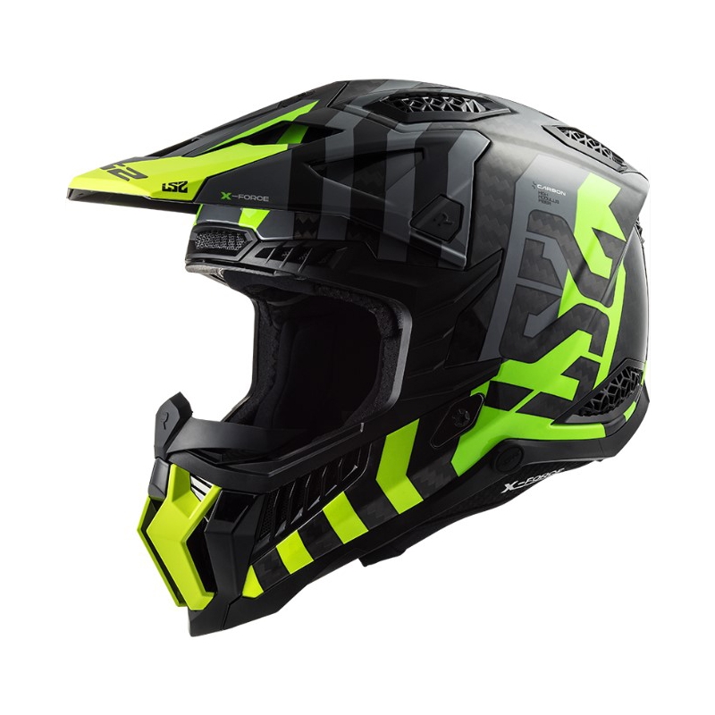 Motocrosshjelm LS2 MX703 C X-Force Barrier H-V sort-grå-fluogul