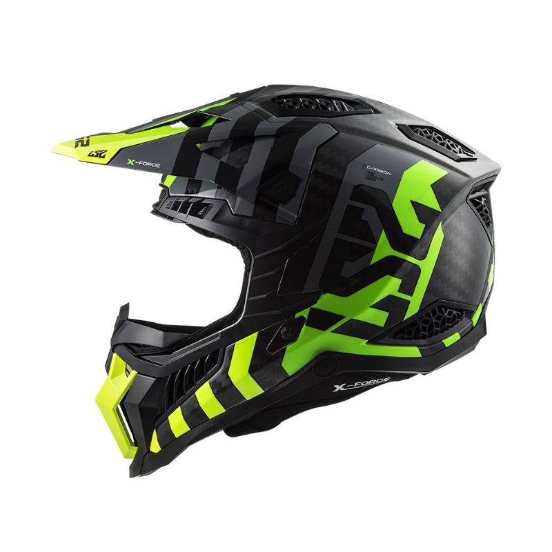 Motocrosshjelm LS2 MX703 C X-Force Barrier H-V sort-grå-fluogul