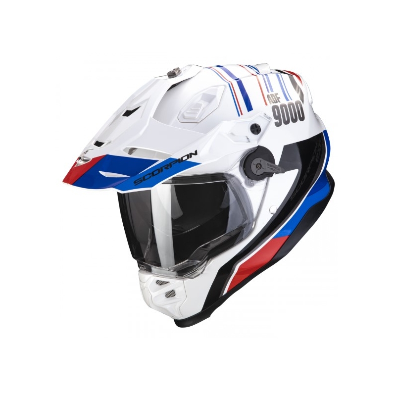 Enduro-motorcykelhjelm SCORPION ADF-9000 AIR Desert hvid-blå-rød udsalg