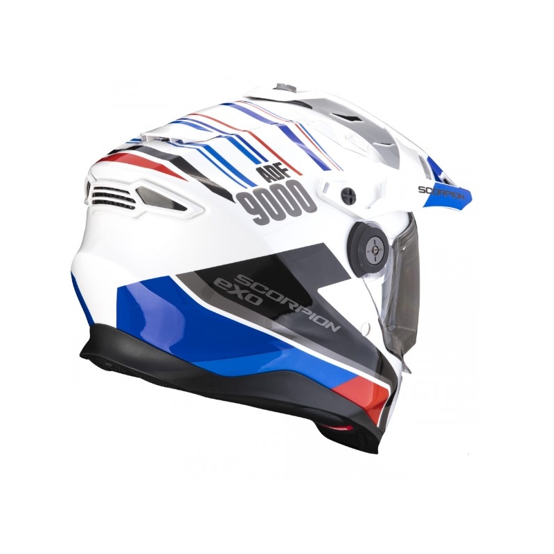 Enduro-motorcykelhjelm SCORPION ADF-9000 AIR Desert hvid-blå-rød udsalg