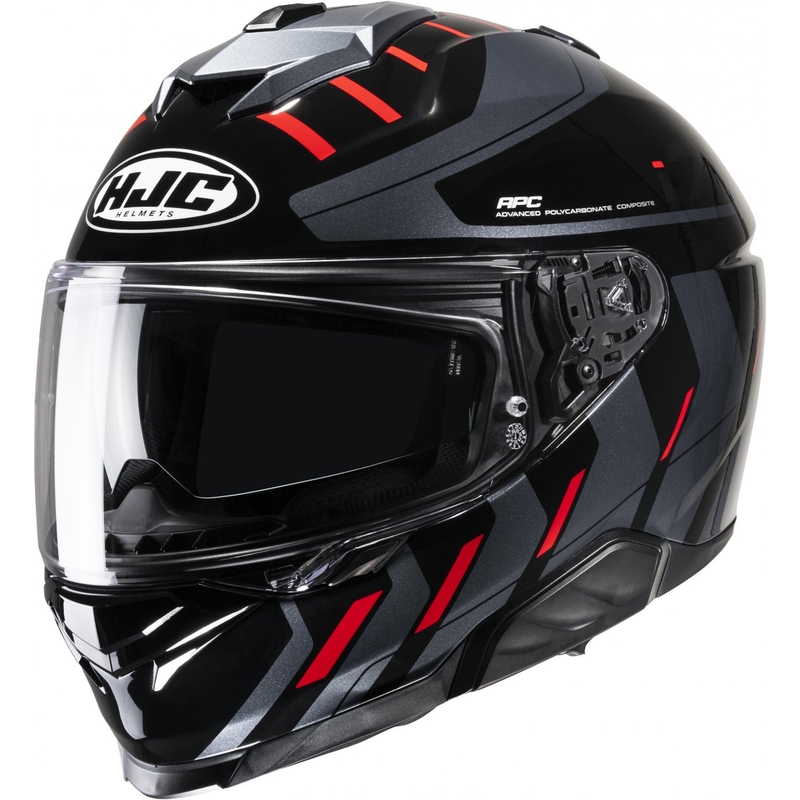 HJC i71 Simo MC1 sort-grå-rød integreret motorcykelhjelm