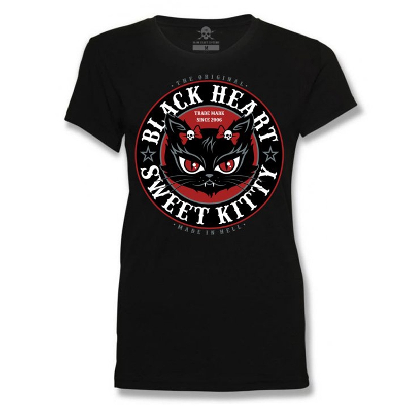 Dame-T-shirt Sort Hjerte Kitty udsalg