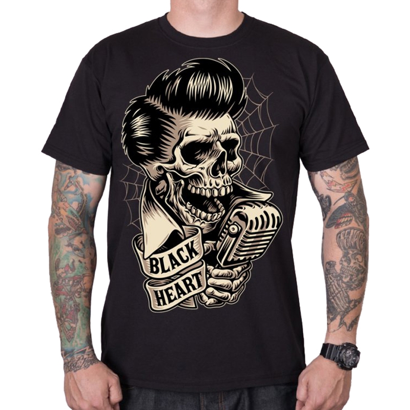 Sort hjerte-rockabilly-skjorte til mænd