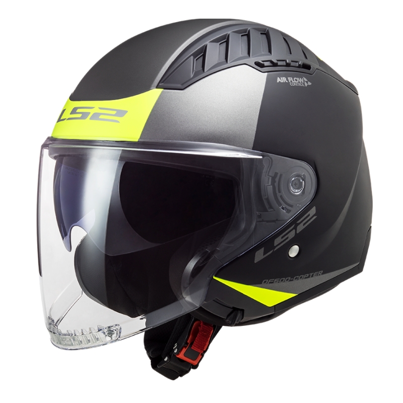 Åben motorcykelhjelm LS2 OF600 Copter II Urbane 06 sort-fluogul