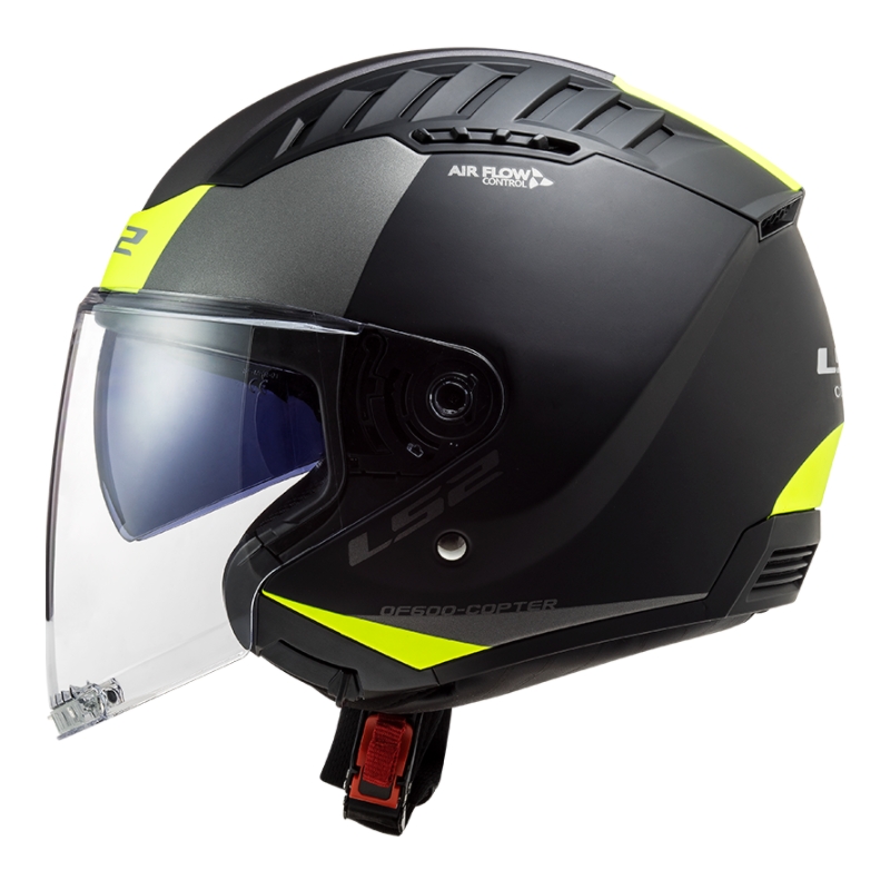 Åben motorcykelhjelm LS2 OF600 Copter II Urbane 06 sort-fluogul