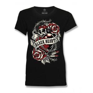 Dame-T-shirt Sort Hjerte Hjerte Rose