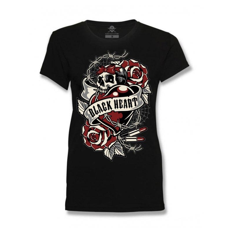 Dame-T-shirt Sort Hjerte Hjerte Rose