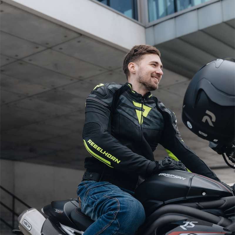 Rebelhorn Vandal Black-Fluo Yellow motorcykeljakke i læder udsalg