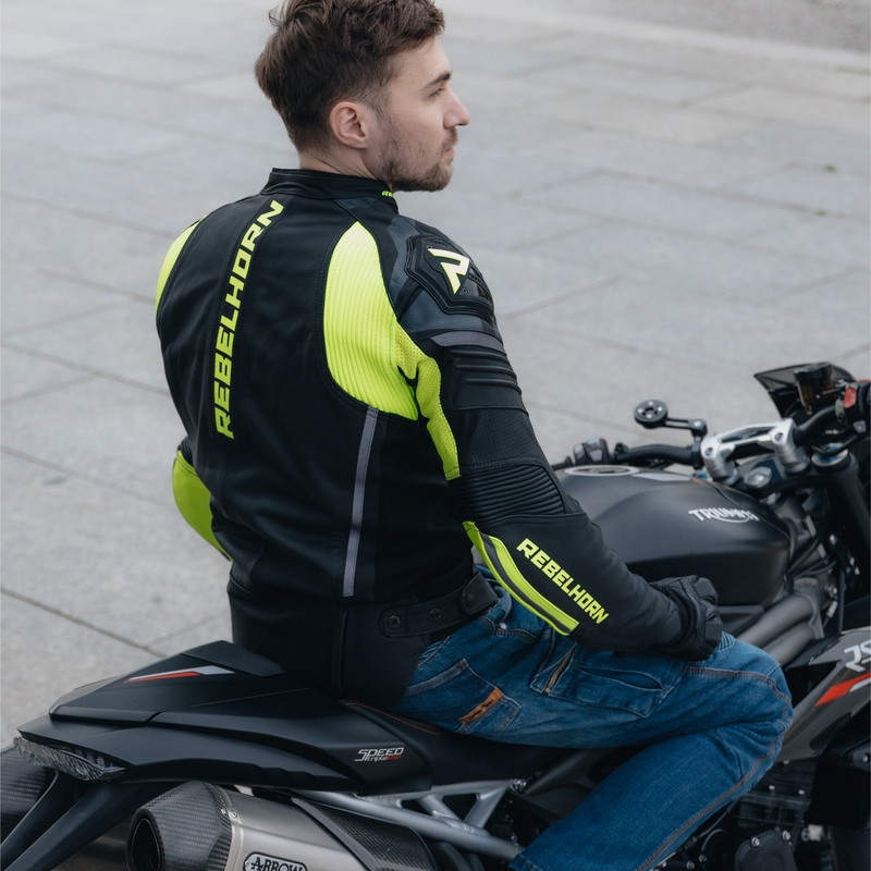 Rebelhorn Vandal Black-Fluo Yellow motorcykeljakke i læder udsalg
