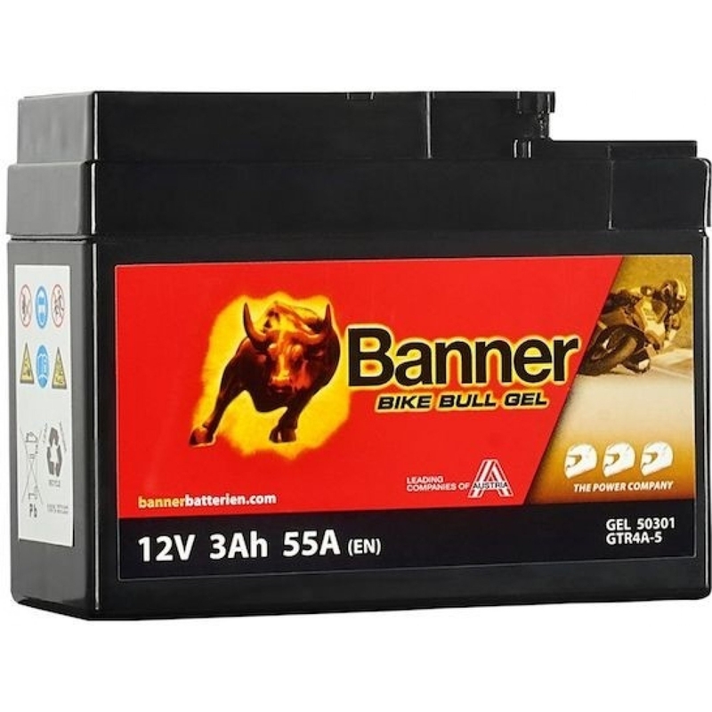 Gel-batteri Banner Bike Bull Gel 12V, YTR4A-BS, 3AH, 55A
