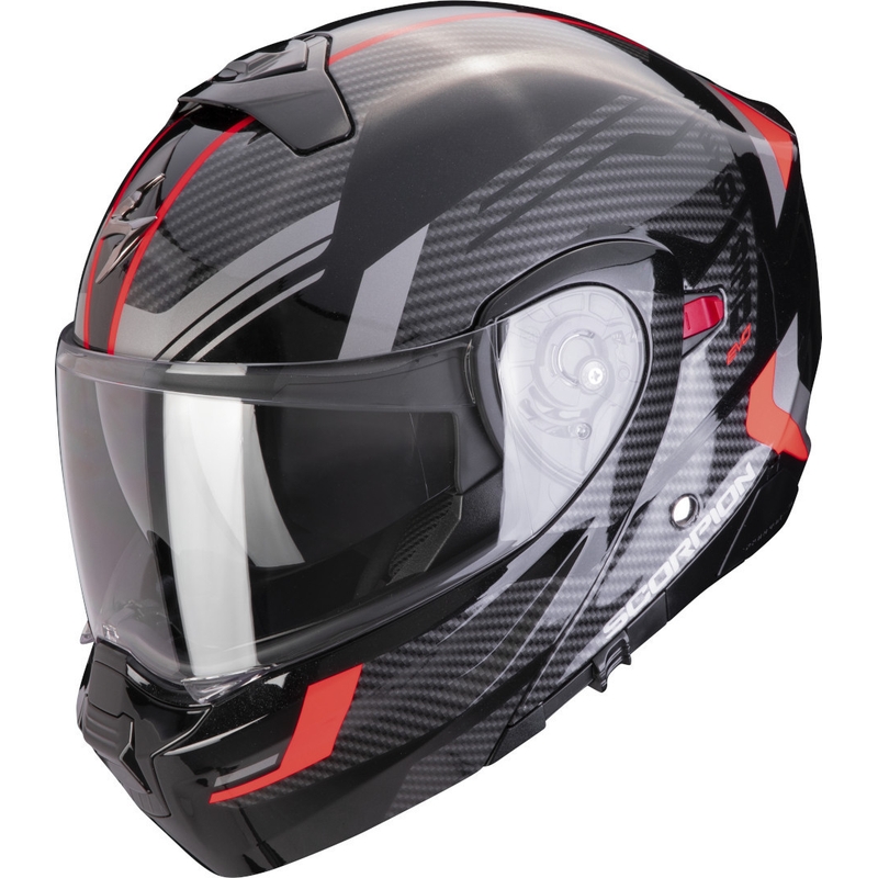 Flip-up motorcykelhjelm Scorpion EXO-930 EVO Sikon sort-sølv-rød udsalg