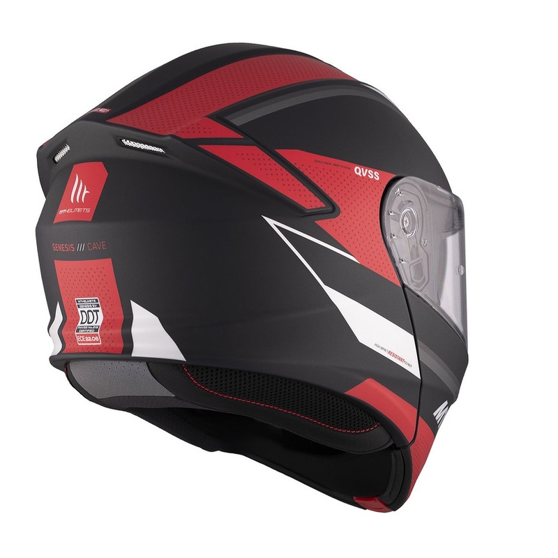 MT Genesis SV Cave A5 sort-hvid-rød mat flip-up motorcykelhjelm