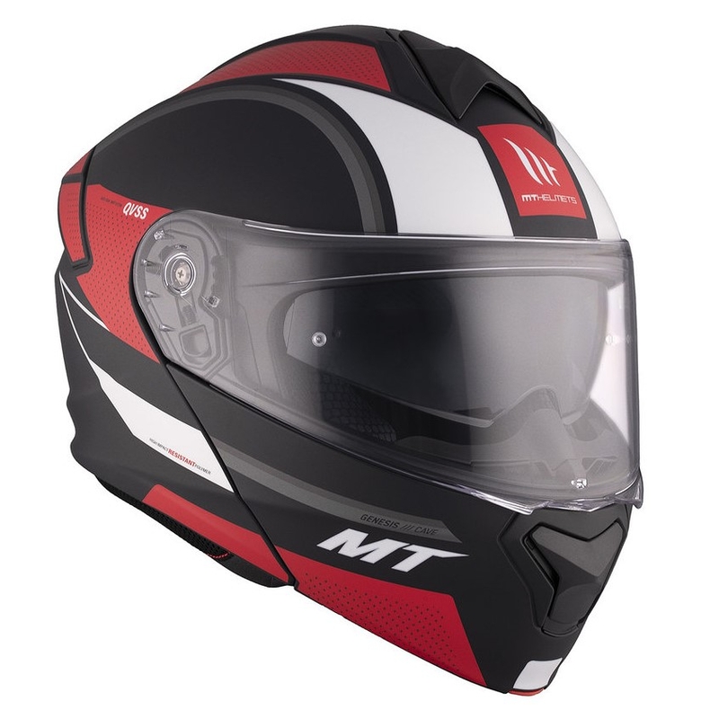 MT Genesis SV Cave A5 sort-hvid-rød mat flip-up motorcykelhjelm