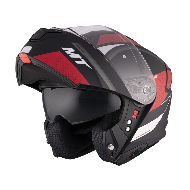 MT Genesis SV Cave A5 sort-hvid-rød mat flip-up motorcykelhjelm