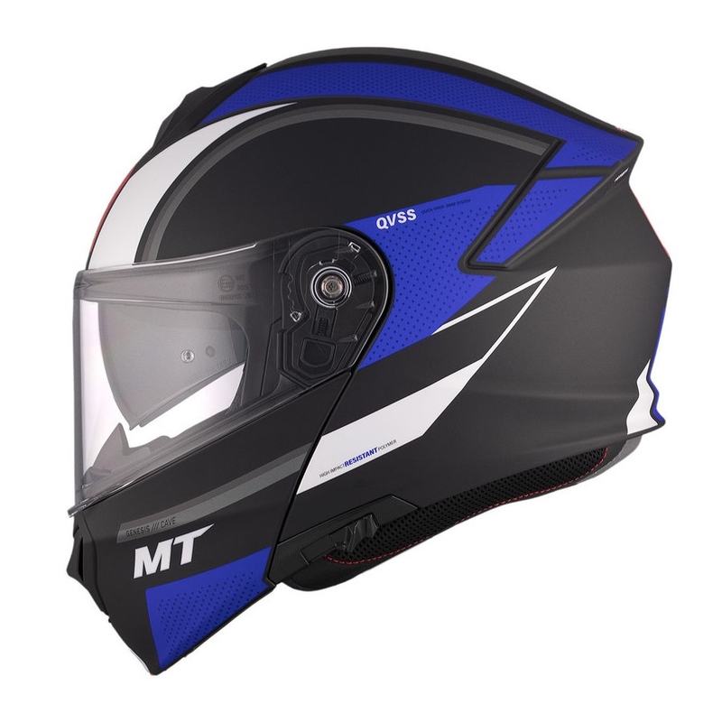 MT Genesis SV Cave A7 sort-hvid-blå mat flip-up motorcykelhjelm