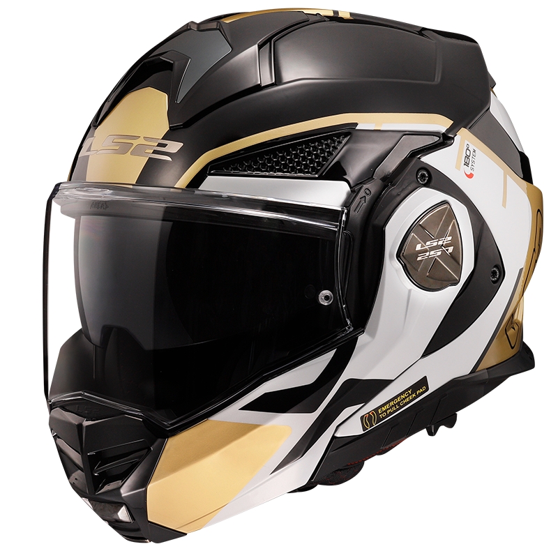 LS2 FF901 Advant X Metryk sort-hvid-guld sammenklappelig motorcykelhjelm