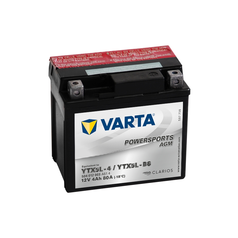 VARTA YTX5L-4/YTX5L-BS 12V/4Ah vedligeholdelsesfrit batteri