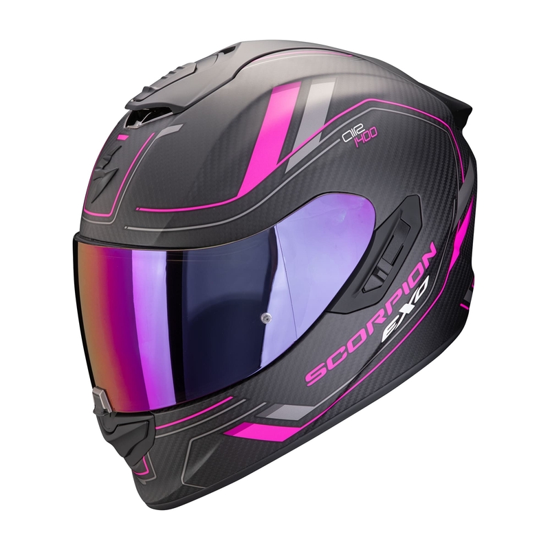 Integreret motorcykelhjelm Scorpion EXO-1400 EVO II CARBON AIR MIRAGE mat sort-pink udsalg