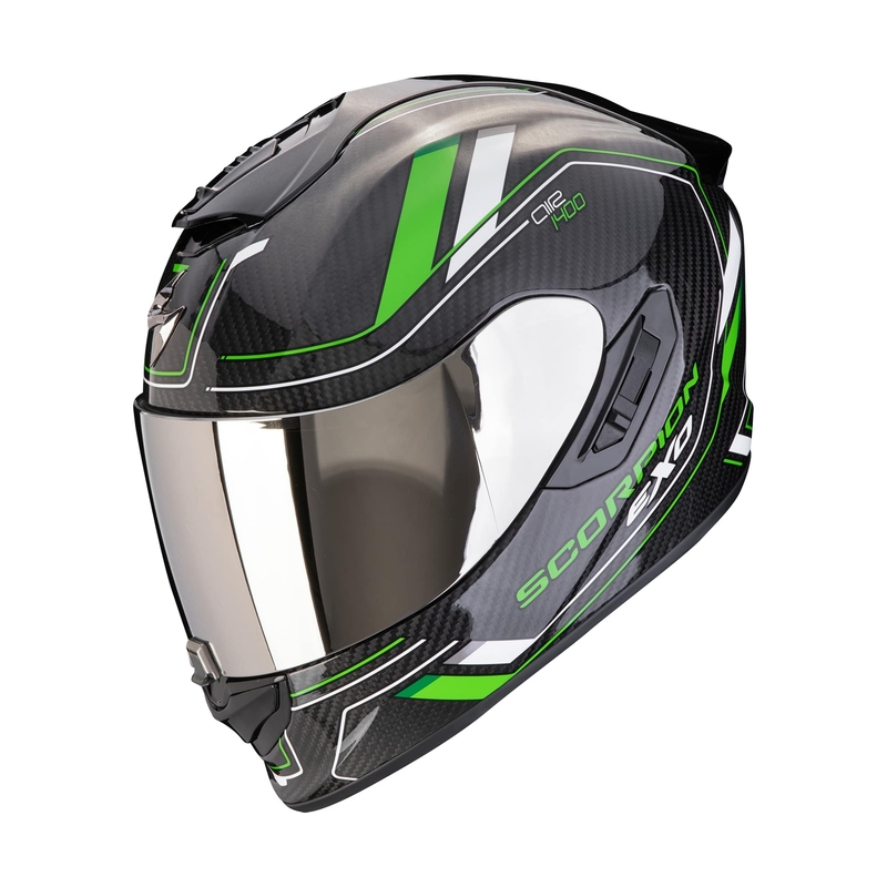 Integreret motorcykelhjelm Scorpion EXO-1400 EVO II CARBON AIR MIRAGE sort-grøn udsalg