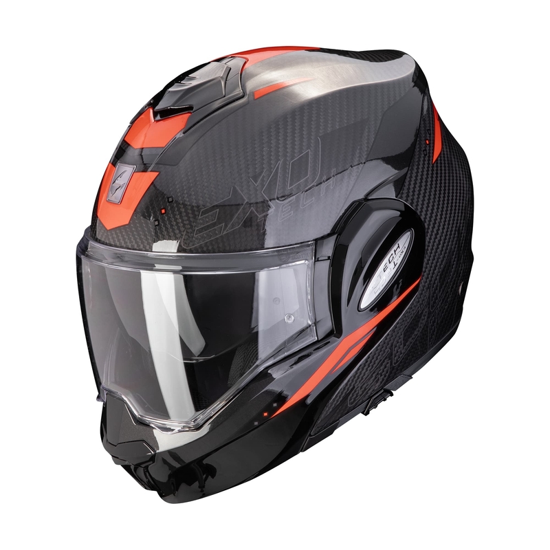 Sammenklappelig motorcykelhjelm Scorpion EXO-TECH EVO CARBON ROVER sort-rød udsalg