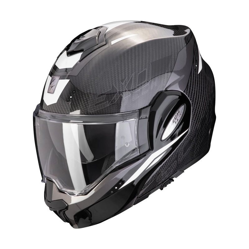 Sammenklappelig motorcykelhjelm Scorpion EXO-TECH EVO CARBON ROVER sort og hvid