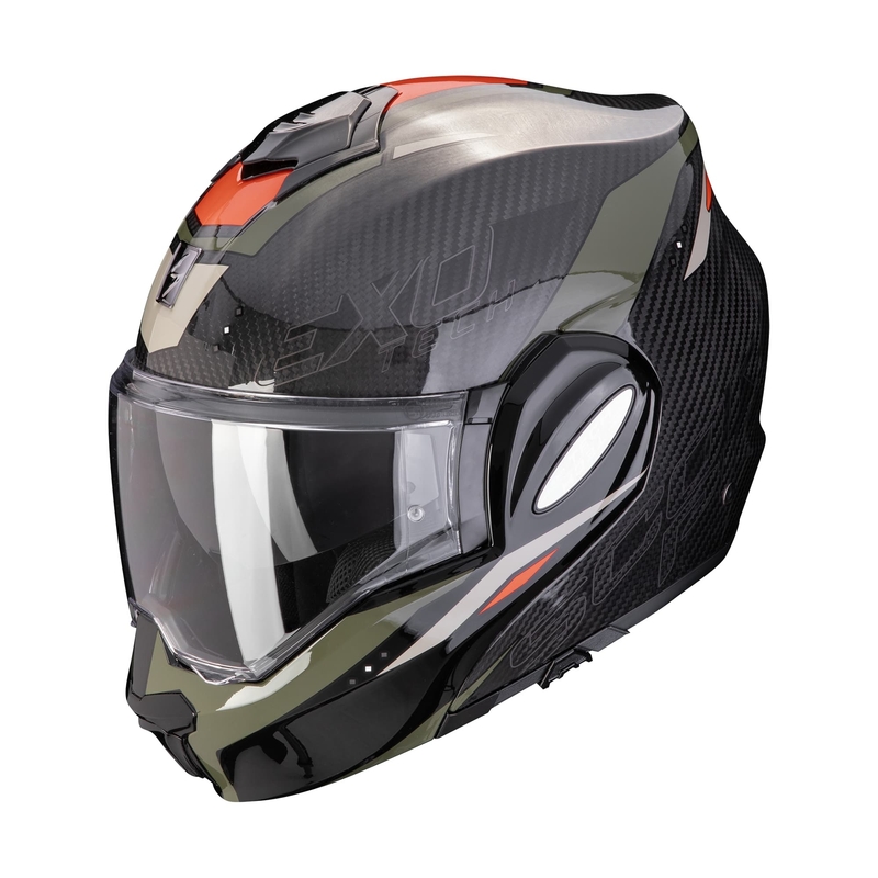Sammenklappelig motorcykelhjelm Scorpion EXO-TECH EVO CARBON ROVER sort-grøn udsalg