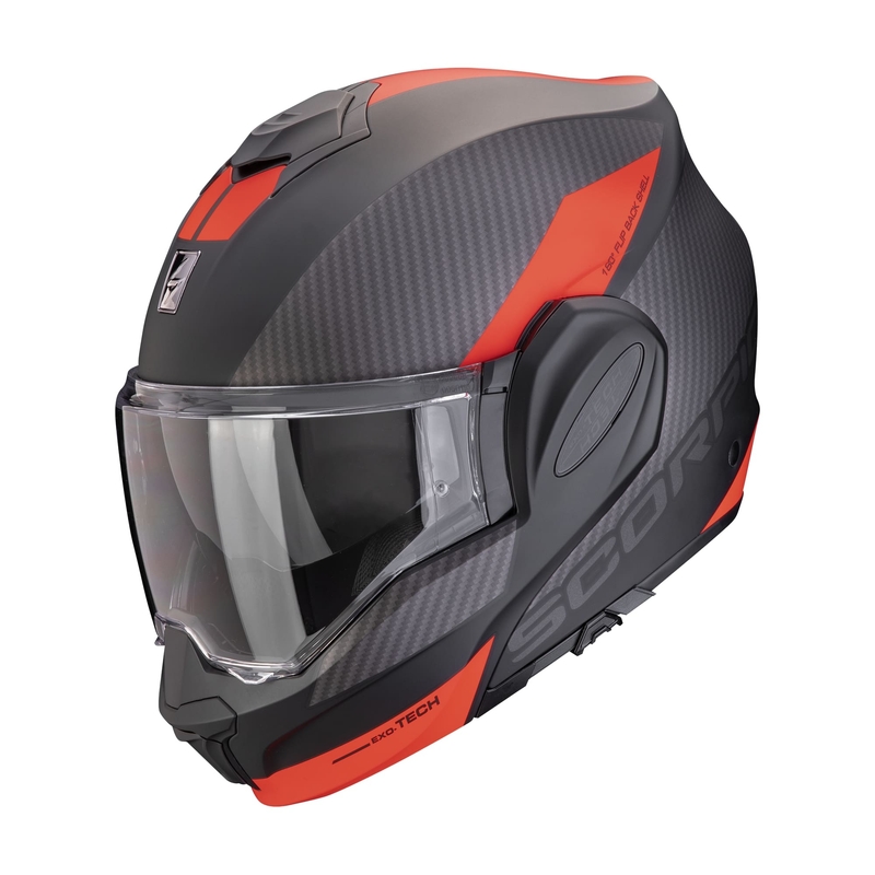 Flip-up motorcykelhjelm Scorpion EXO-TECH EVO TEAM mat sort-sølv-rød