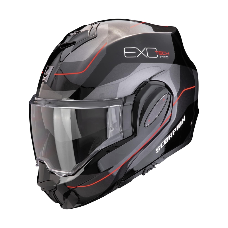 Sammenklappelig motorcykelhjelm Scorpion EXO-TECH EVO PRO COMMUTA sort-sølv-rød udsalg