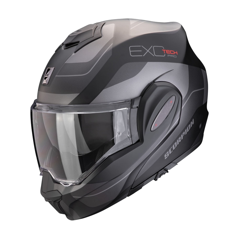 Sammenklappelig motorcykelhjelm Scorpion EXO-TECH EVO PRO COMMUTA mat sort-sølv udsalg