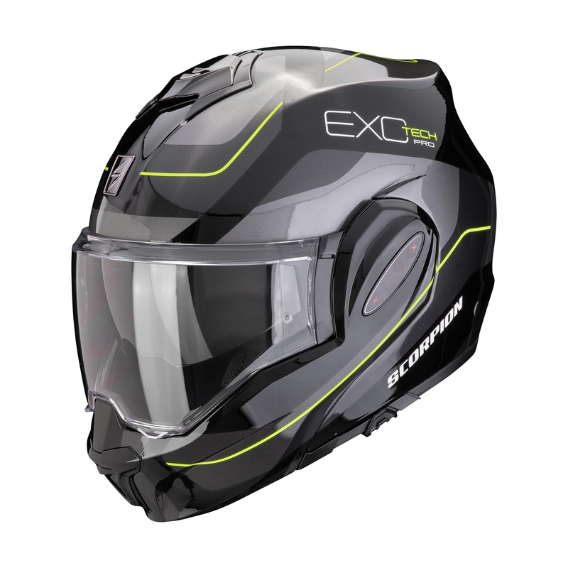 Sammenklappelig motorcykelhjelm Scorpion EXO-TECH EVO PRO COMMUTA sort-sølv-gul udsalg