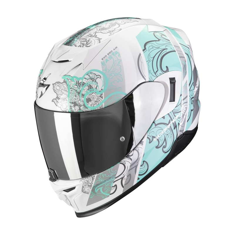 Integreret motorcykelhjelm Scorpion EXO-520 EVO AIR FASTA hvid-lyseblå udsalg